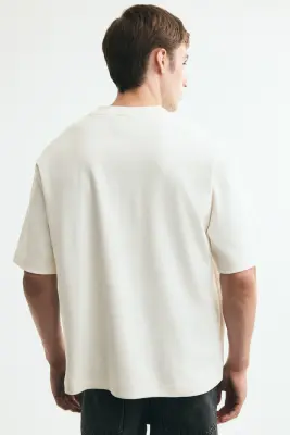 T-shirt Relaxed Fit en interlock - Crème — photo 2