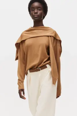 Pantalon en jersey romanite avec ceinture - Crème — photo 1