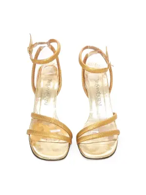 Sandales à talon et bride cheville en cuir doré Prix boutique 700€ Taille 37,5 — photo 2
