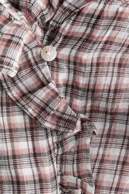 Blouse à volants ruchés - Crème/carreaux — photo 5