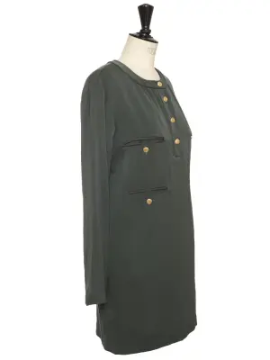 Robe en laine vert foncé boutons dorés Prix boutique 1500€ Taille de 38 — photo 3