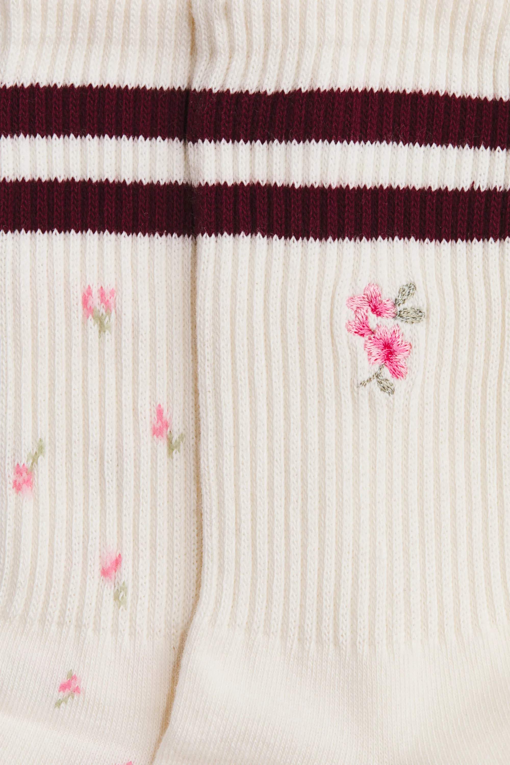 Lot de 2 paires de chaussettes montantes - Crème/rose/fleuri