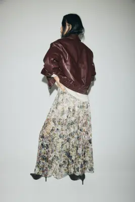 Jupe en crêpe avec taille smockée - Beige/fleuri — photo 3