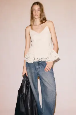 Lace peplum top - Beige clair — photo 1