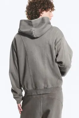 Sweat à capuche zippé carré - Gris délavé — photo 2