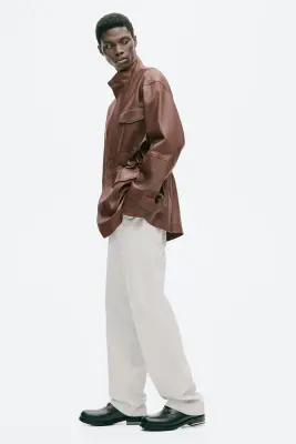 Veste cargo en cuir - Marron — photo 5