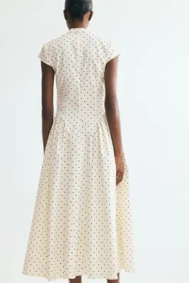 Robe en coton avec jupe évasée - Crème/pois — photo 4