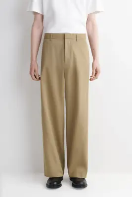 PANTALON CHINO LARGE EN COTON - SABLE — photo 1