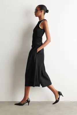 JUPE-CULOTTE À PLIS EN MÉLANGE DE LAINE - NOIR — photo 2