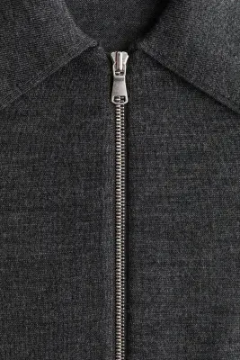 Polo en maille fine de laine mérinos - Gris foncé chiné — photo 5