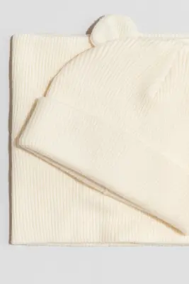 Ensemble 2 pièces bonnet et écharpe - Crème — photo 1