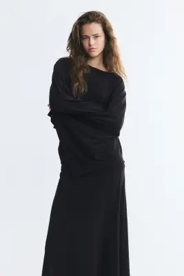 Robe à effet drapé avec manches chauve-souris - Noir — photo 2