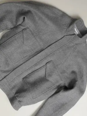 Bomber Jacket with Origami Collar in Light Grey 100% Italian Wool — photo 2