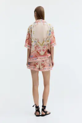 Chemise à manches courtes en lyocell - Rose ancien clair/fleuri — photo 4