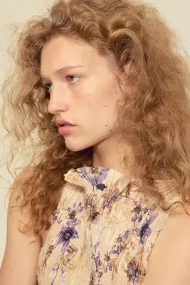 Top smocké - Beige clair/fleuri — photo 2