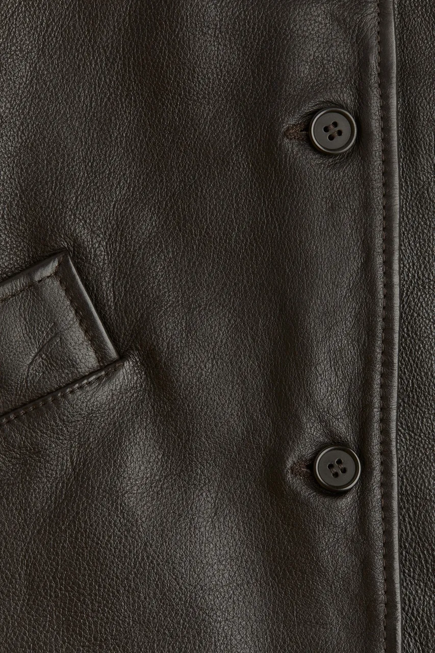 Veste en cuir - Marron foncé