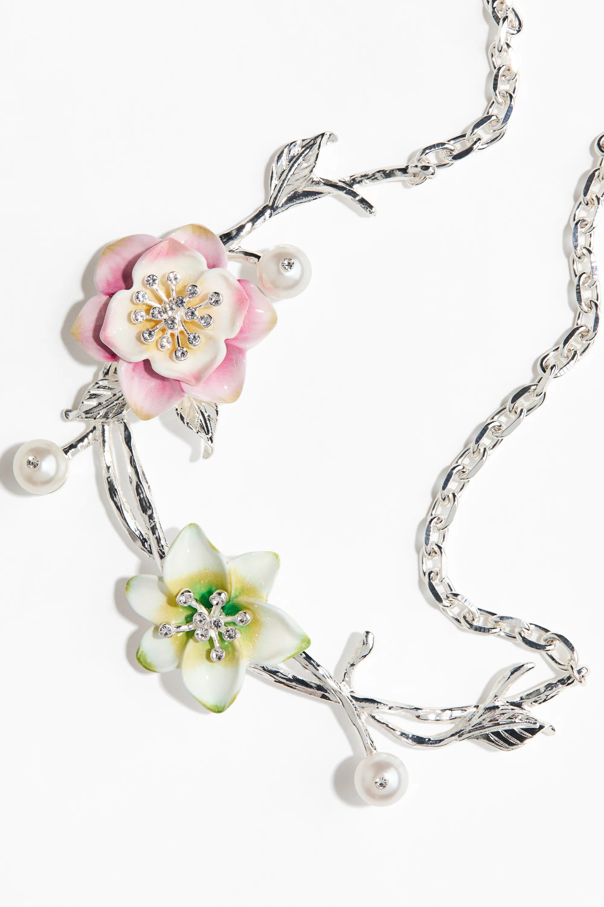 Collier avec détails floraux - Argenté/rose