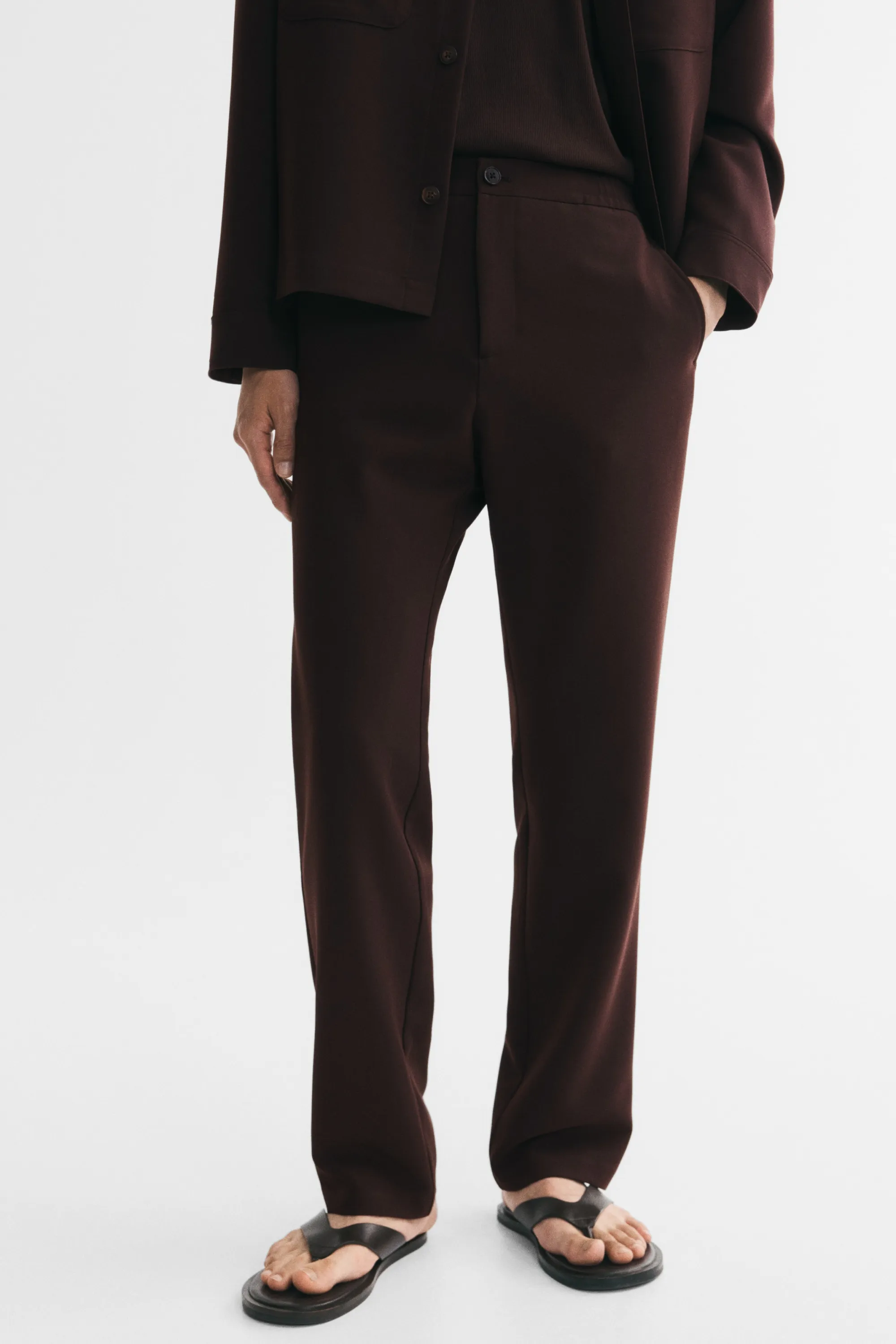 Pantalon Regular Fit en twill - Marron foncé