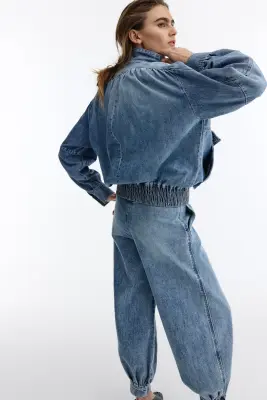Pantalon en denim avec jambes ballon - Bleu denim clair — photo 3