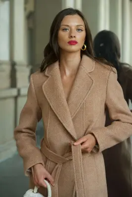 Colette Wrap Coat - Beige fishbone — photo 4
