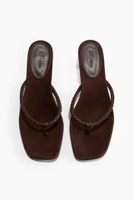 Sandales à talon en cuir velours - Marron foncé — photo 1