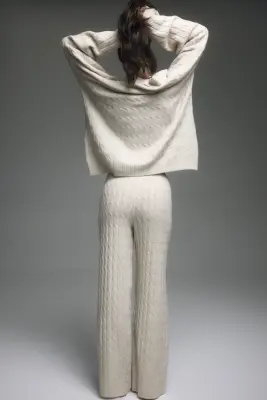 Pantalon en maille torsadée - Beige clair — photo 2