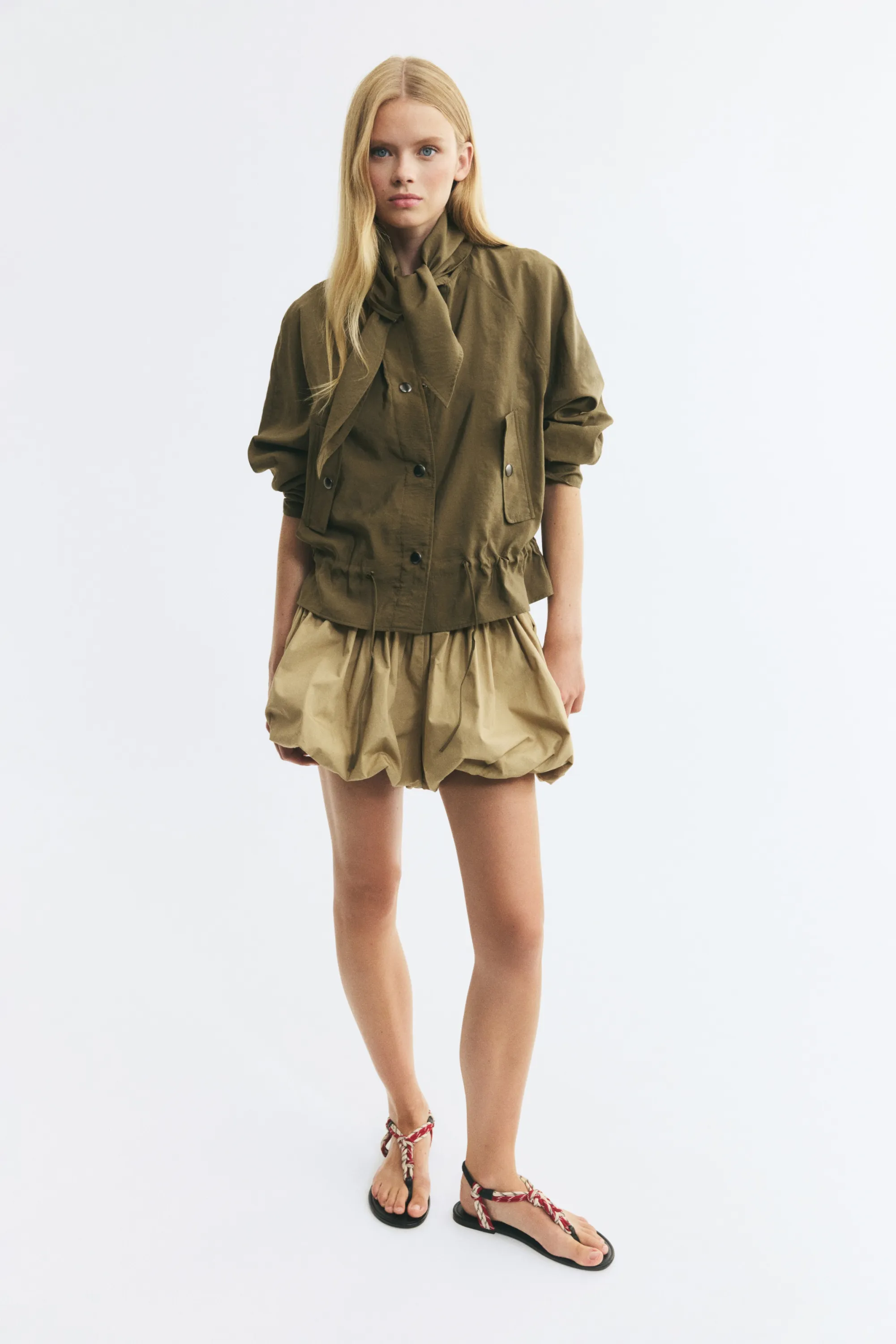 Veste avec col foulard - Vert kaki