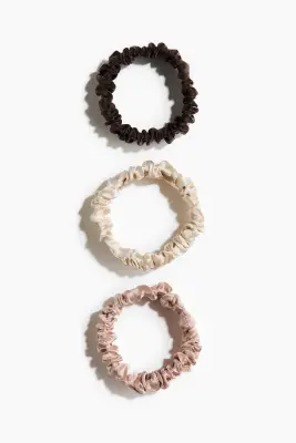 Lot de 3 chouchous en soie - Marron foncé/beige clair — photo 1