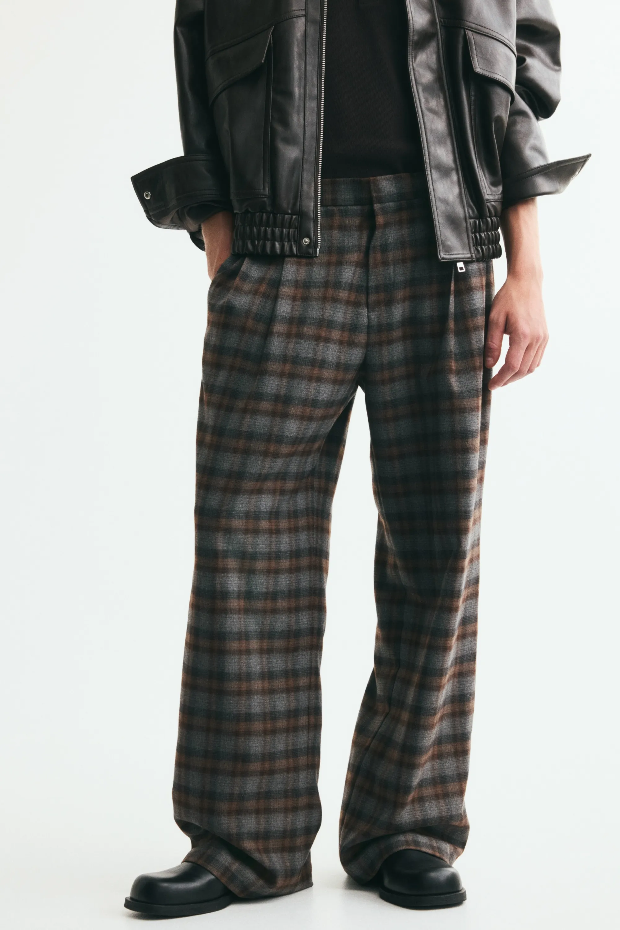 Pantalon chic Oversized Fit à jambes larges - Gris/carreaux