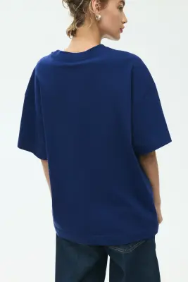 T-shirt oversize - Bleu foncé — photo 3