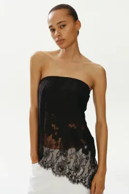 Top asymétrique en dentelle - Noir — photo 2