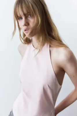 Top asymétrique avec dos nu - Rose clair — photo 4