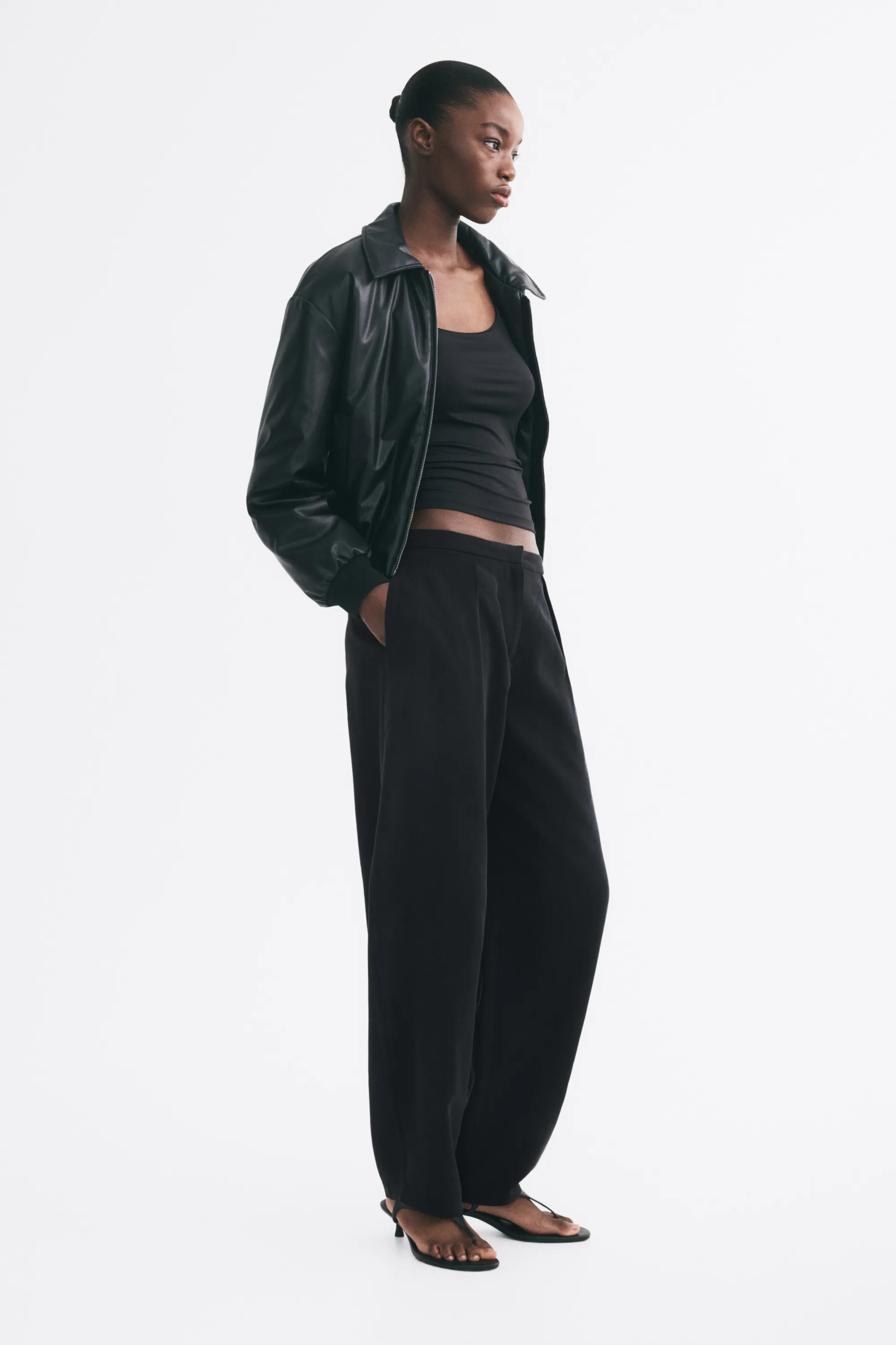 Pantalon barrel en viscose mélangée - Noir