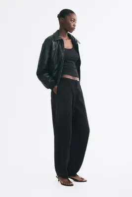 Pantalon barrel en viscose mélangée - Noir — photo 1