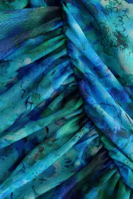 Robe bandeau à effet drapé - Turquoise/fleuri — photo 3