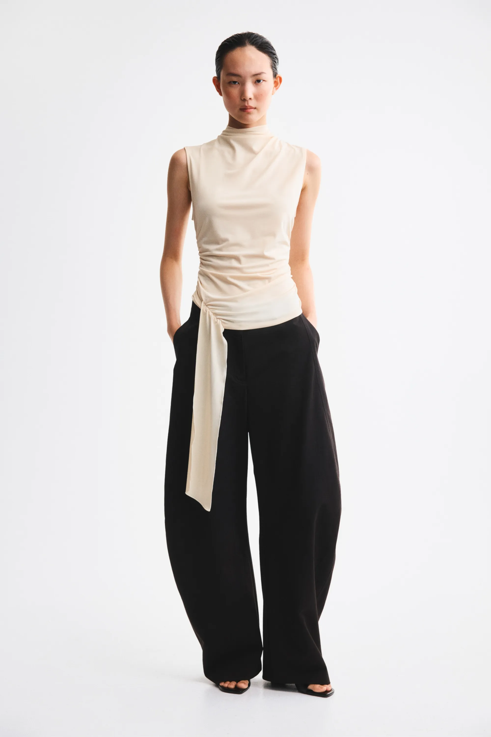 Top en jersey avec panneau drapé - Beige clair