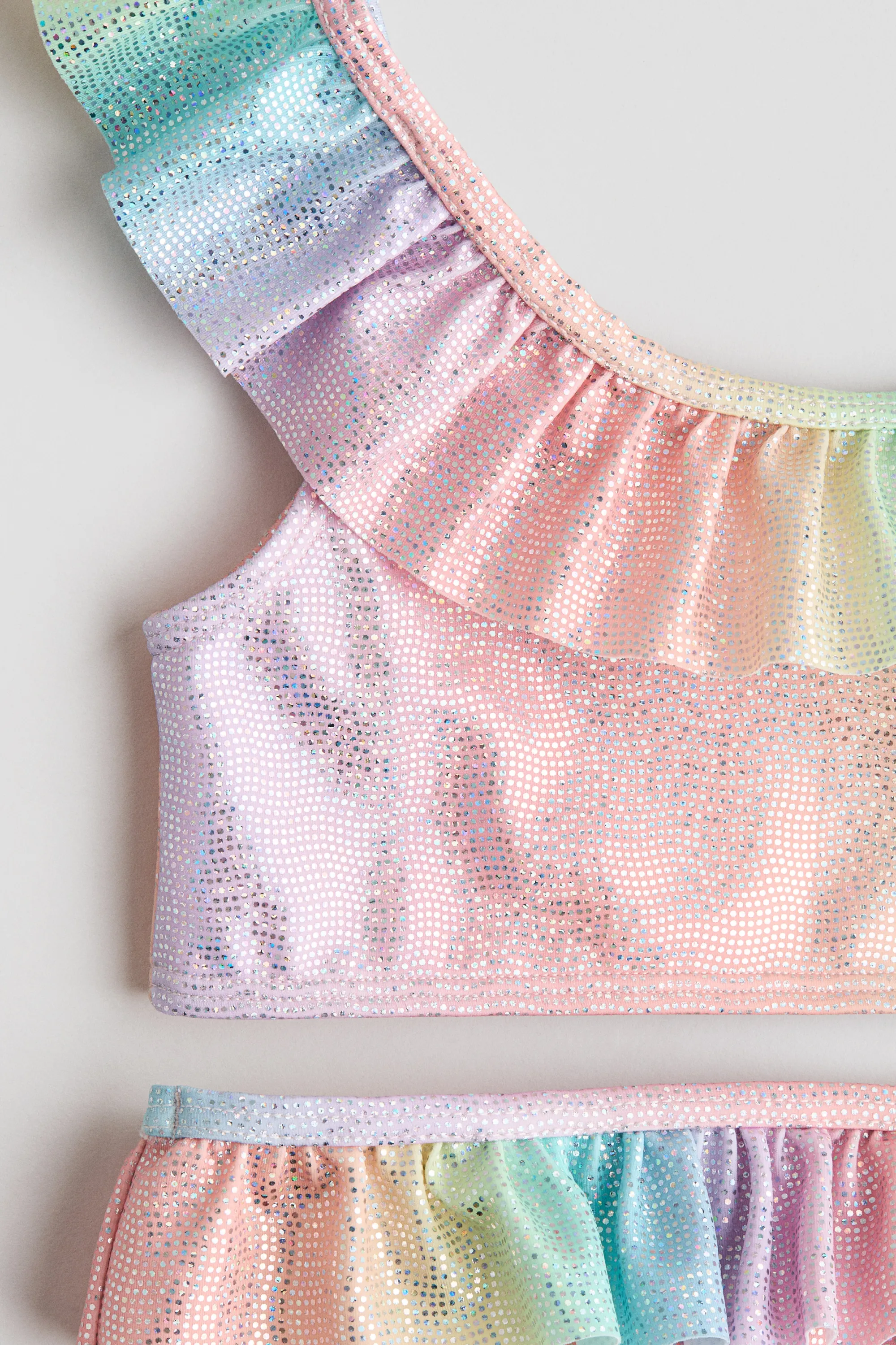 Maillot deux pièces volanté - Orange/rayures arc-en-ciel