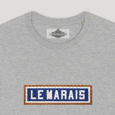 T-SHIRT COTON BIO BRODÉ - LE MARAIS - GRIS — photo 2