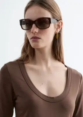 Lunettes de soleil à monture ovale - Marron Clair — photo 1