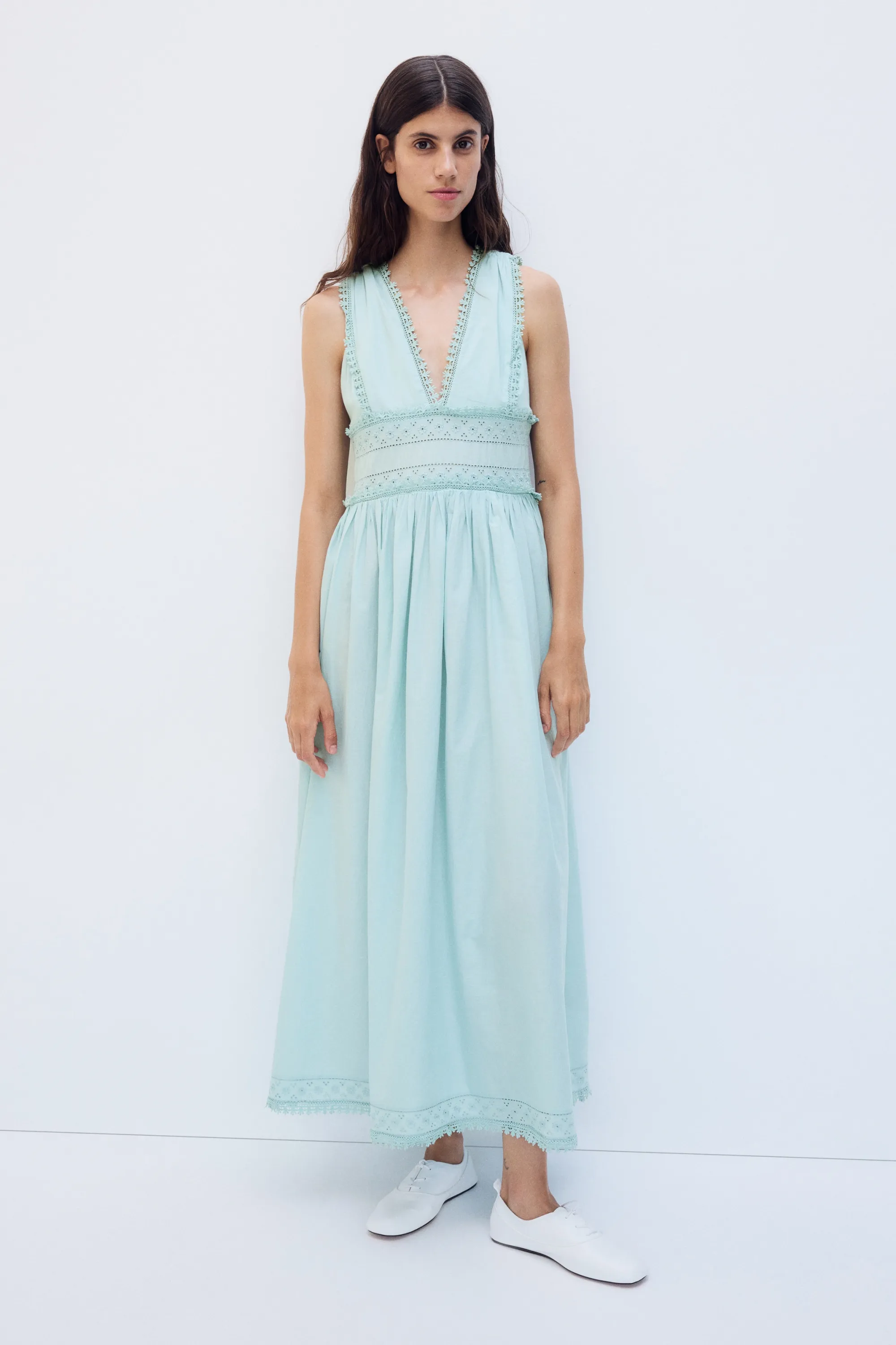 MAMA Robe d'allaitement en coton avec dentelle - Turquoise clair