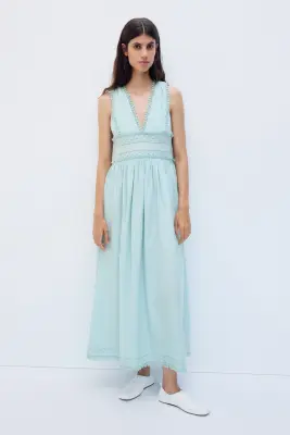 MAMA Robe d'allaitement en coton avec dentelle - Turquoise clair — photo 1