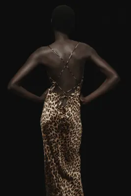 Robe à bretelles fines en satin - Beige/imprimé léopard — photo 2