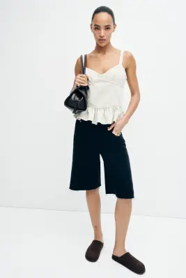 Top péplum en denim - Beige clair — photo 2