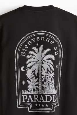 T-shirt imprimé Relaxed Fit en coton - Noir/Paradis — photo 4