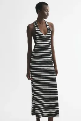 Robe dos nu en maille - Noir/rayé — photo 2