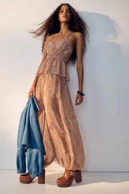 Top péplum à bretelles fines - Rose clair/fleuri — photo 1