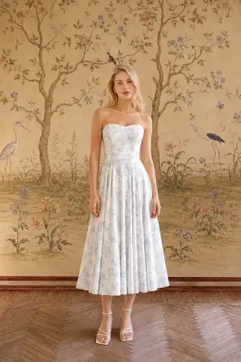 Priscilla Midi Dress - Blue Toile de Jouy Birds — photo 1