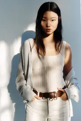 Top en maille pointelle - Crème — photo 2