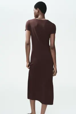 Robe T-shirt midi - Marron foncé — photo 3