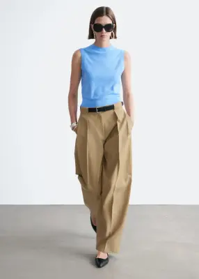 Pleated Barrel-Leg Trousers - Beige — photo 1